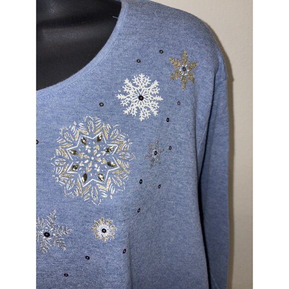 Croft & Barrow Womens Plus Size 3X Top Long Sleeve Winter Snowflake Accents Blue - Picture 3 of 8